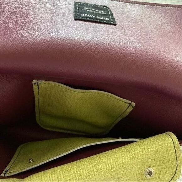 Holly Aiken Sidecar Clutch Green Purple Hand Stitched Grommet Purse Hand Bag - Picture 7 of 8